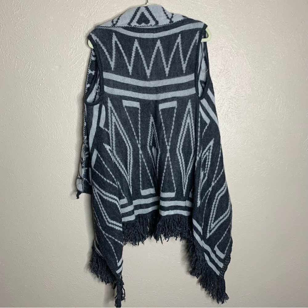 San lorenzo open front fringe wool‎ alpaca sleeveless cardigan gray - Picture 6 of 10